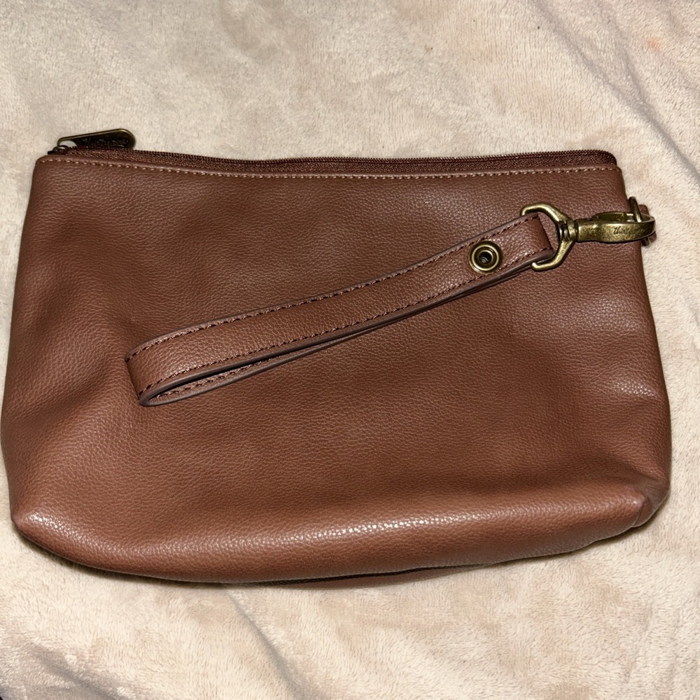 Thirty One Brown‎ Faux Leather Wristlet 6 In Tall By 9.5 In Long